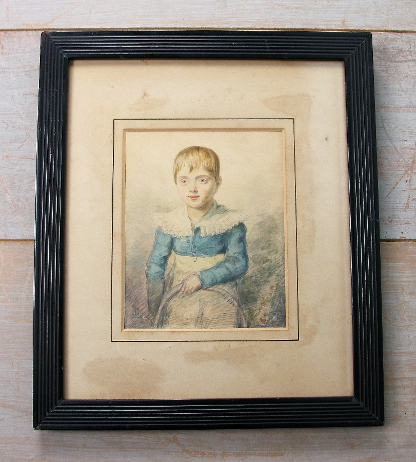 Naive Portrait Watercolour of a child with hoop